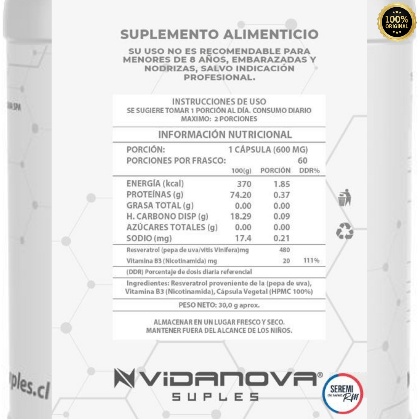 NAD+ Resveratrol 500mg - 60 Cápsulas Original
